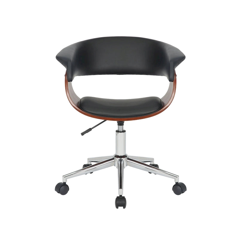 Faux Leather Office Chair with Chrome Base and Curved Wood Seat