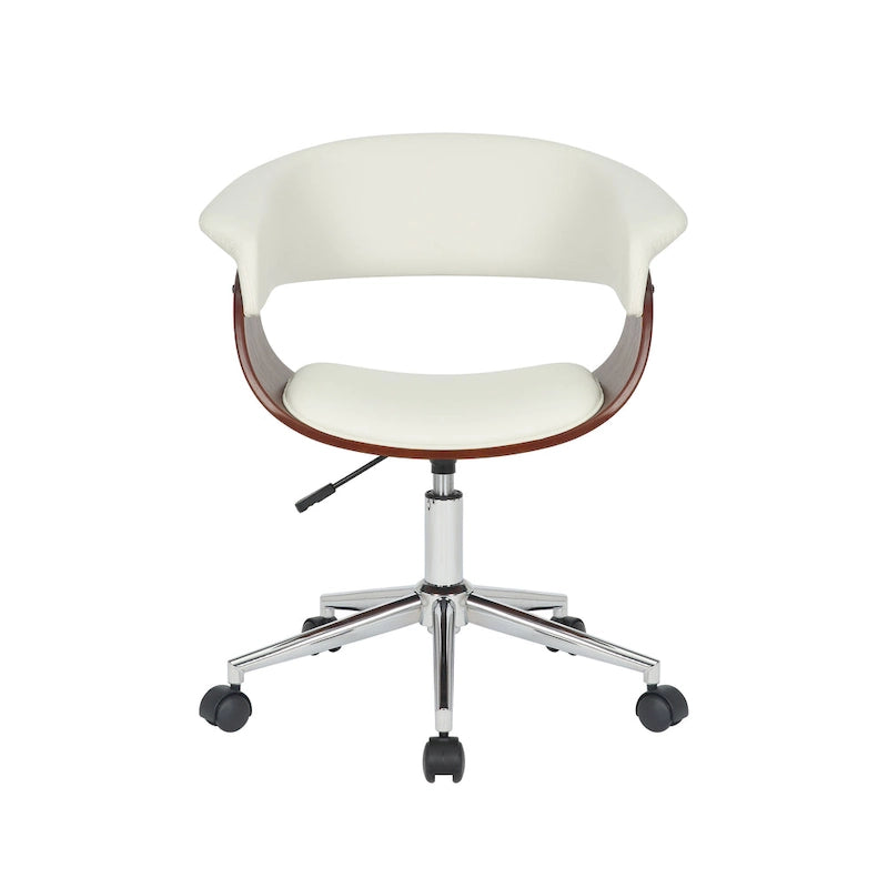 Faux Leather Office Chair with Chrome Base and Curved Wood Seat