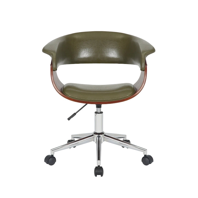 Faux Leather Office Chair with Chrome Base and Curved Wood Seat