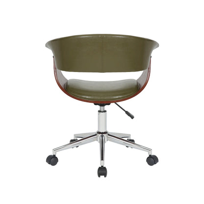 Faux Leather Office Chair with Chrome Base and Curved Wood Seat
