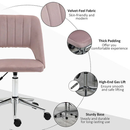 Vinsetto Modern Mid Back Office Chair with Velvet Fabric, Swivel Computer Armless Desk Chair