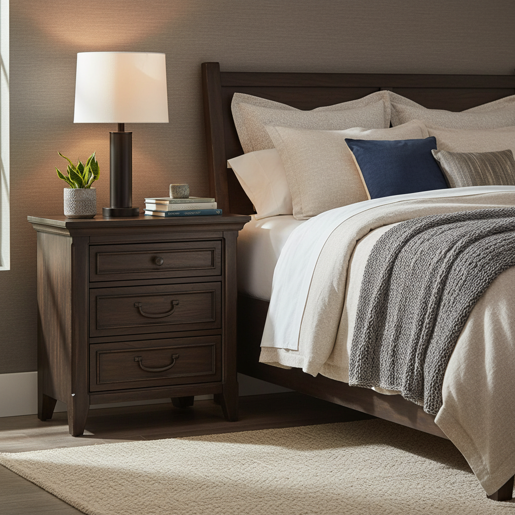 Saddle Brown 3-Drawer Nightstand with Charging Station – Single