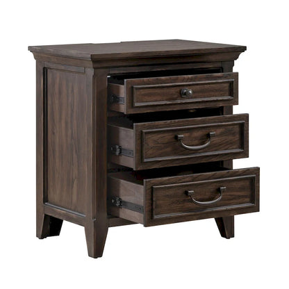Saddle Brown 3-Drawer Nightstand with Charging Station – Single