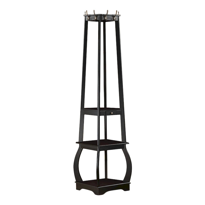 Black/White/Walnut/Cherry 3-Tier Tower Coat Rack with Shelves & Drawer