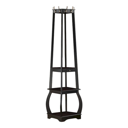 Black/White/Walnut/Cherry 3-Tier Tower Coat Rack with Shelves & Drawer