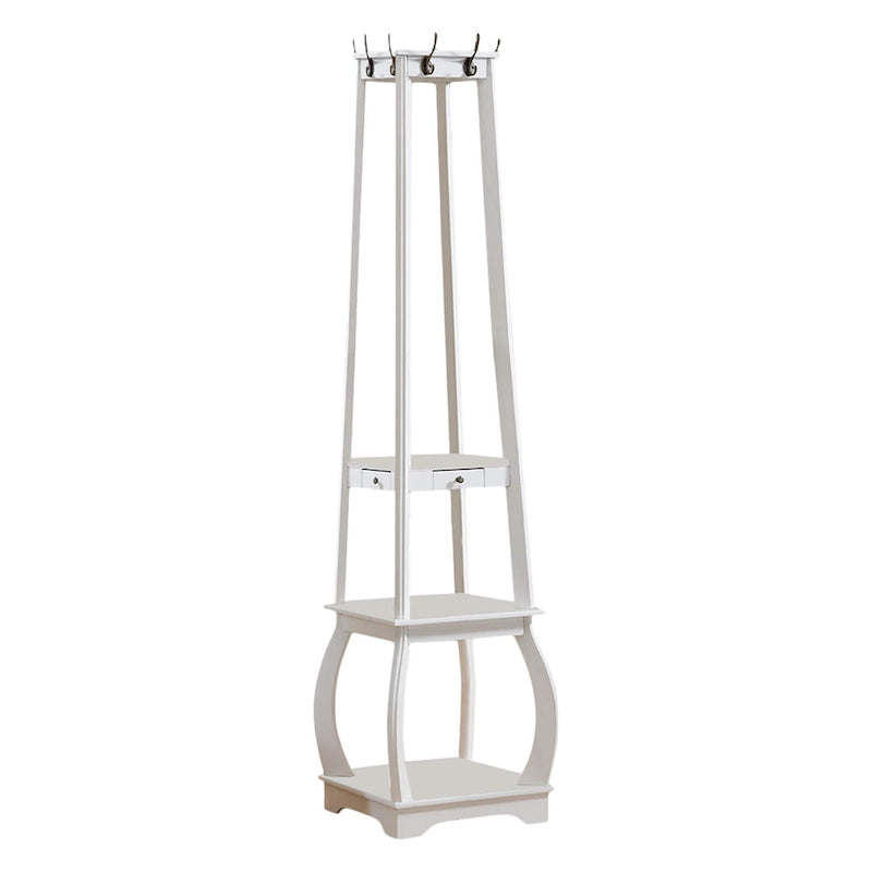 Black/White/Walnut/Cherry 3-Tier Tower Coat Rack with Shelves & Drawer