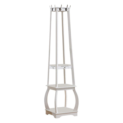 Black/White/Walnut/Cherry 3-Tier Tower Coat Rack with Shelves & Drawer