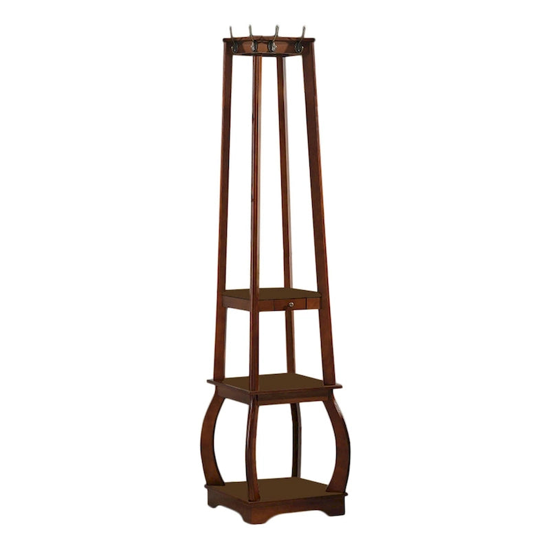 Black/White/Walnut/Cherry 3-Tier Tower Coat Rack with Shelves & Drawer