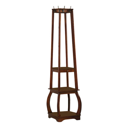 Black/White/Walnut/Cherry 3-Tier Tower Coat Rack with Shelves & Drawer
