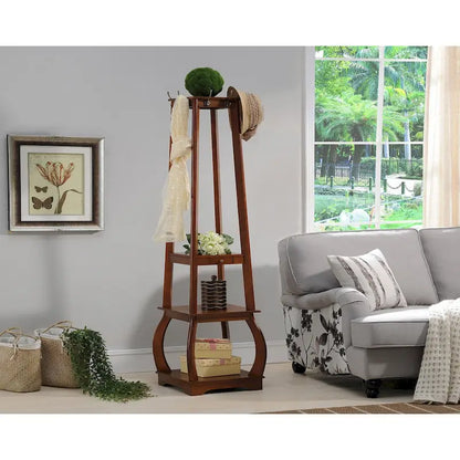 Black/White/Walnut/Cherry 3-Tier Tower Coat Rack with Shelves & Drawer