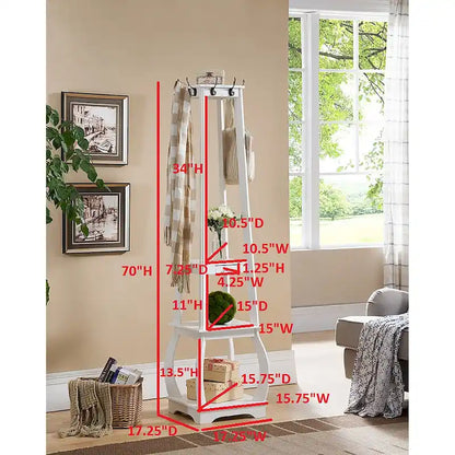Black/White/Walnut/Cherry 3-Tier Tower Coat Rack with Shelves & Drawer