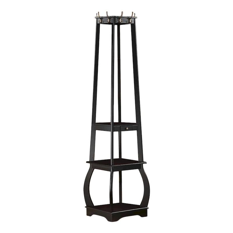 Black/White/Walnut/Cherry 3-Tier Tower Coat Rack with Shelves & Drawer