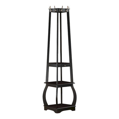 Black/White/Walnut/Cherry 3-Tier Tower Coat Rack with Shelves & Drawer