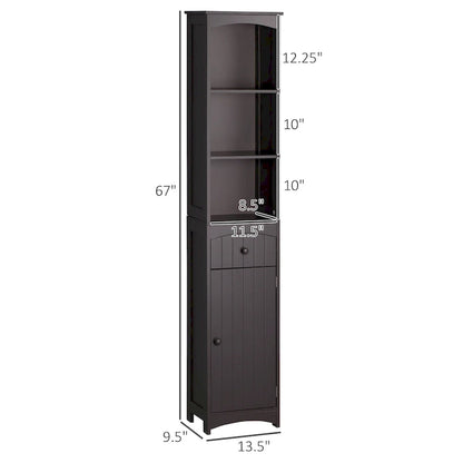 HOMCOM Bathroom Storage Cabinet, Free Standing Bath Storage Unit, Tall Linen Tower with 3-Tier Shelves and Drawer, Brown