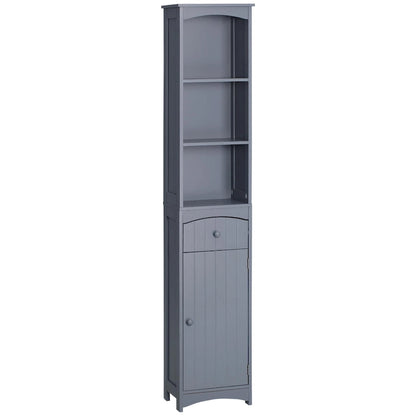HOMCOM Bathroom Storage Cabinet, Free Standing Bath Storage Unit, Tall Linen Tower with 3-Tier Shelves and Drawer, Brown