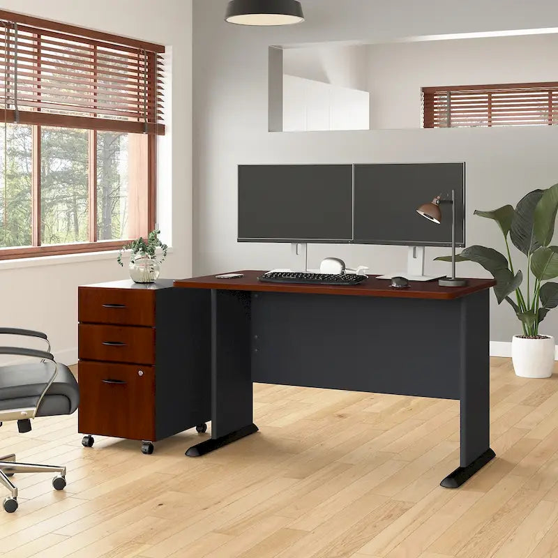 Slate/White Spectrum – 48W C-Leg Desk with 3-Drawer Mobile File Cabinet, 1-Person