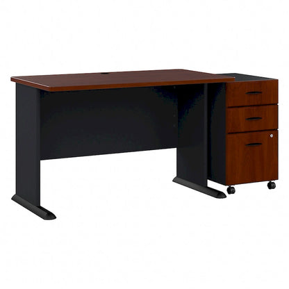 Slate/White Spectrum – 48W C-Leg Desk with 3-Drawer Mobile File Cabinet, 1-Person