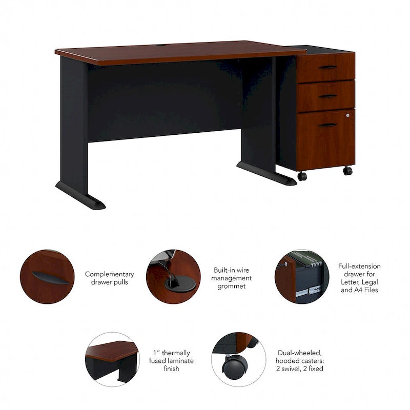 Slate/White Spectrum – 48W C-Leg Desk with 3-Drawer Mobile File Cabinet, 1-Person