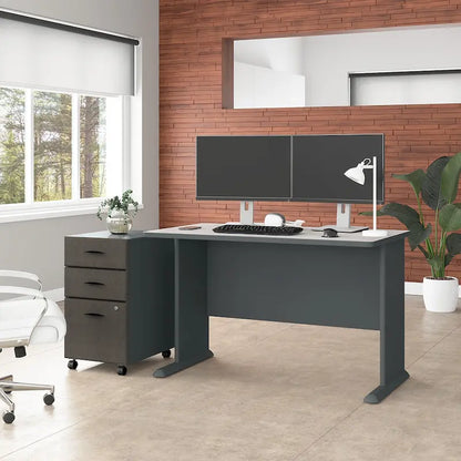 Slate/White Spectrum – 48W C-Leg Desk with 3-Drawer Mobile File Cabinet, 1-Person