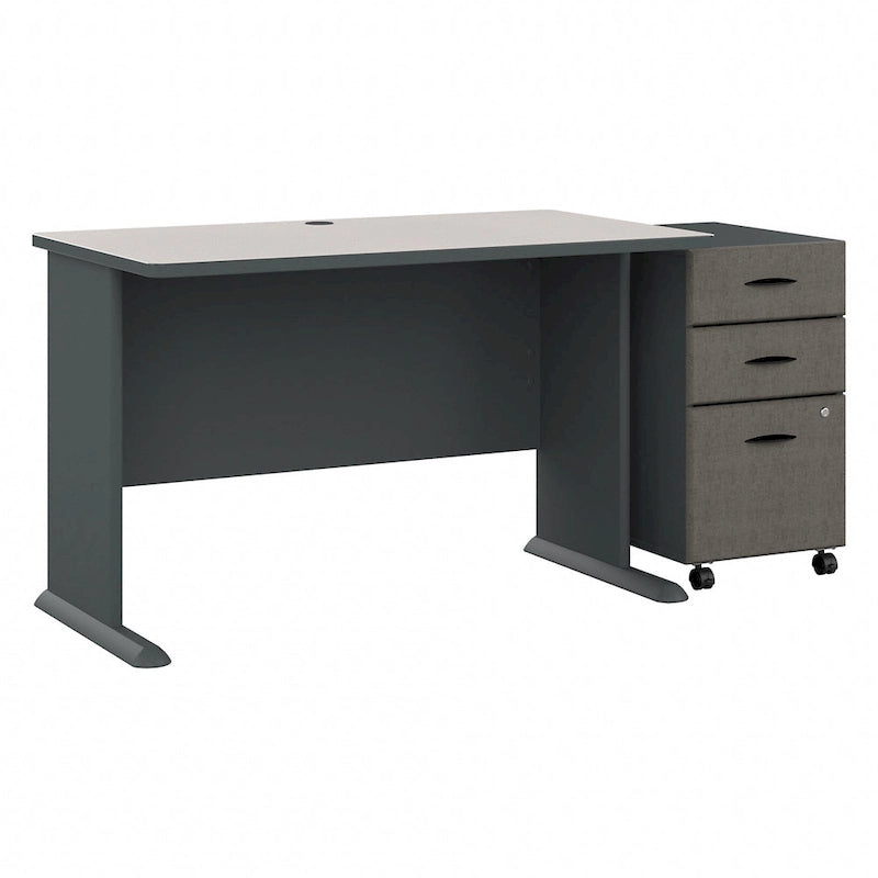 Slate/White Spectrum – 48W C-Leg Desk with 3-Drawer Mobile File Cabinet, 1-Person