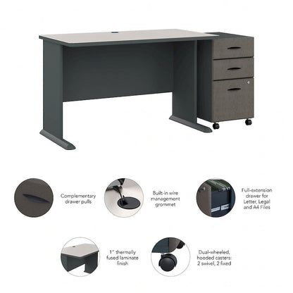 Slate/White Spectrum – 48W C-Leg Desk with 3-Drawer Mobile File Cabinet, 1-Person