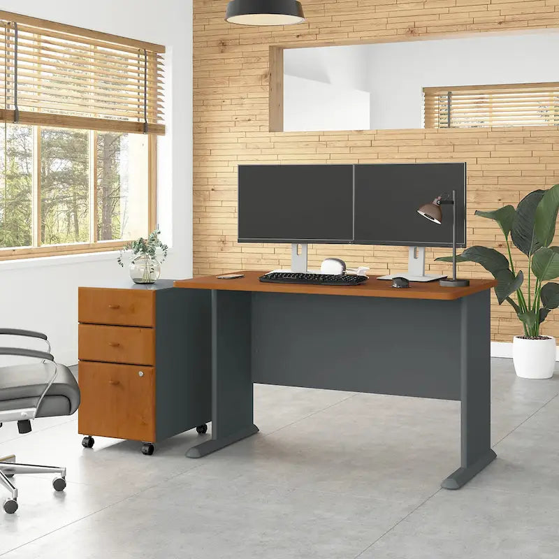 Slate/White Spectrum – 48W C-Leg Desk with 3-Drawer Mobile File Cabinet, 1-Person