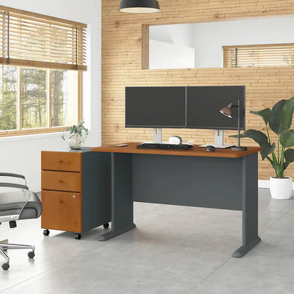 Slate/White Spectrum – 48W C-Leg Desk with 3-Drawer Mobile File Cabinet, 1-Person