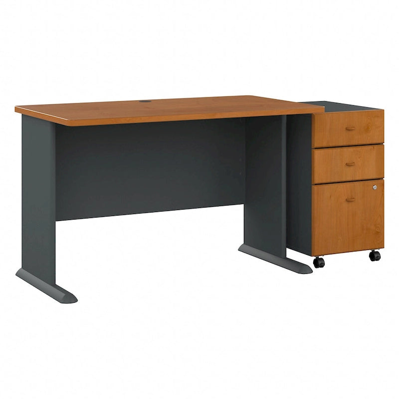 Slate/White Spectrum – 48W C-Leg Desk with 3-Drawer Mobile File Cabinet, 1-Person