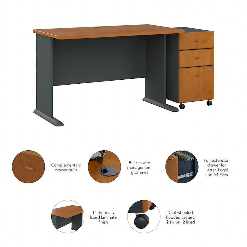 Slate/White Spectrum – 48W C-Leg Desk with 3-Drawer Mobile File Cabinet, 1-Person