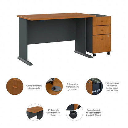 Slate/White Spectrum – 48W C-Leg Desk with 3-Drawer Mobile File Cabinet, 1-Person