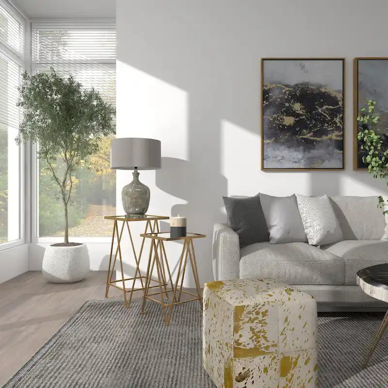 Gold, Silver or Black Metal Contemporary Accent Table with Mirrored Glass Top (Set of 2) - 15 x 15 x 25