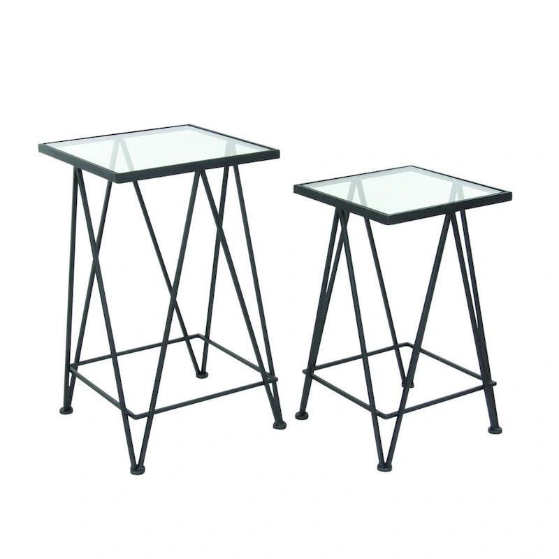 Gold, Silver or Black Metal Contemporary Accent Table with Mirrored Glass Top (Set of 2) - 15 x 15 x 25