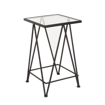 Gold, Silver or Black Metal Contemporary Accent Table with Mirrored Glass Top (Set of 2) - 15 x 15 x 25