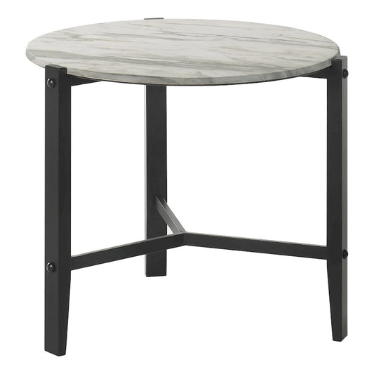 Myranda Faux White Marble and Black End Table