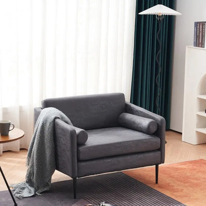 Brown / Grey Foil Fabric Accent Chair with Pillow – 1–2 Seat