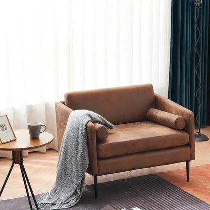 Brown / Grey Foil Fabric Accent Chair with Pillow – 1–2 Seat