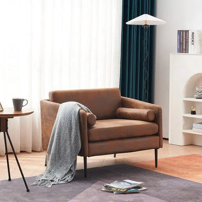 Brown / Grey Foil Fabric Accent Chair with Pillow – 1–2 Seat