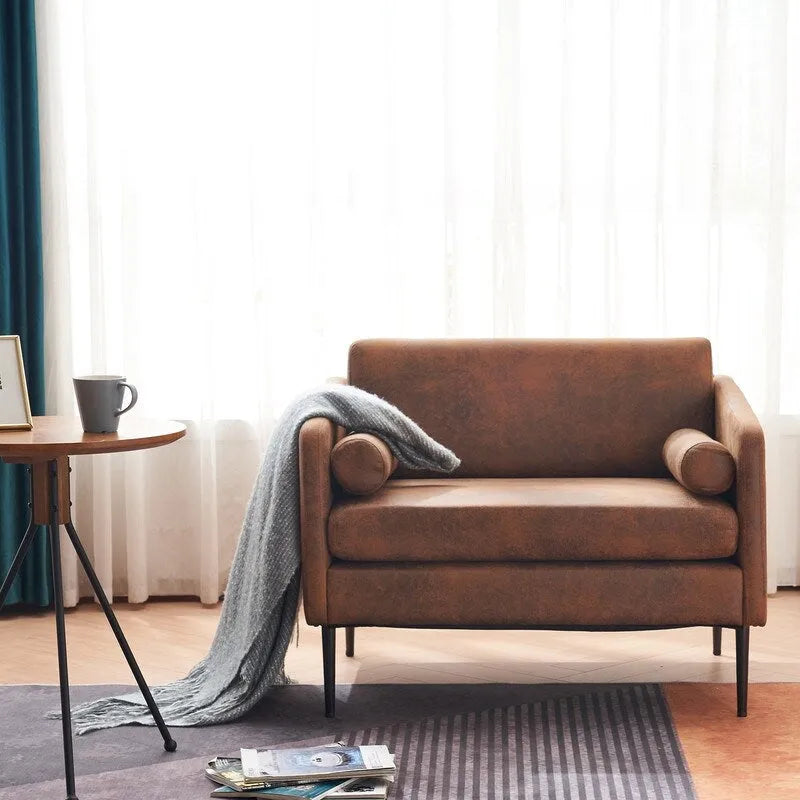 Brown / Grey Foil Fabric Accent Chair with Pillow – 1–2 Seat