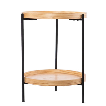 Black / Natural & Black Round Modern Side Table with Shelf