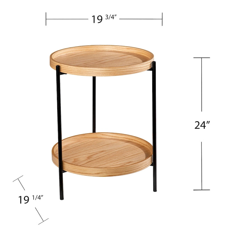 Black / Natural & Black Round Modern Side Table with Shelf