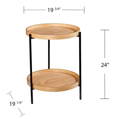 Black / Natural & Black Round Modern Side Table with Shelf