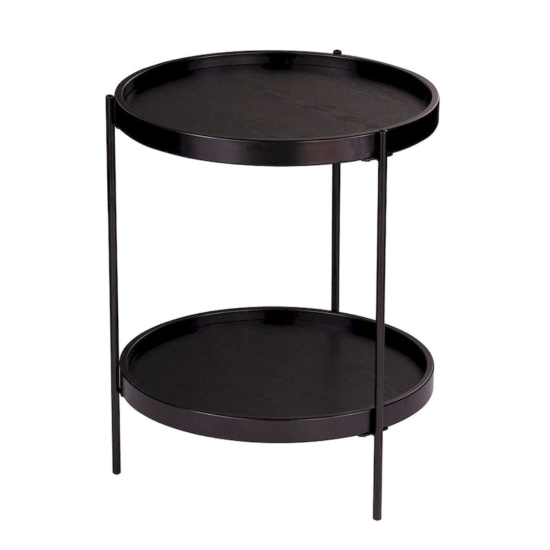 Black / Natural & Black Round Modern Side Table with Shelf