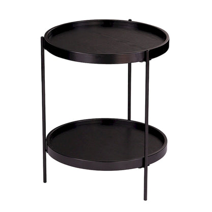 Black / Natural & Black Round Modern Side Table with Shelf