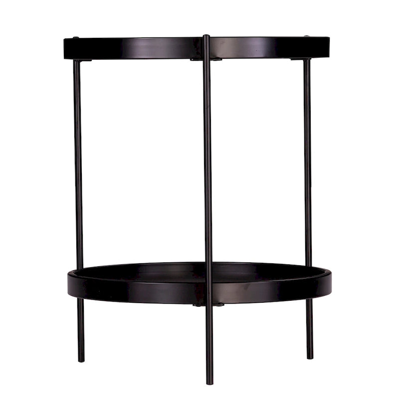 Black / Natural & Black Round Modern Side Table with Shelf