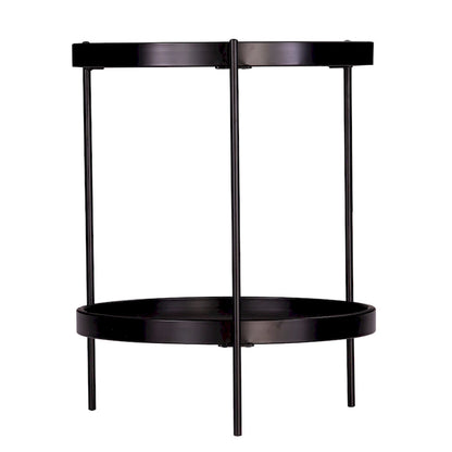 Black / Natural & Black Round Modern Side Table with Shelf