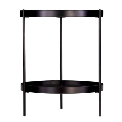 Black / Natural & Black Round Modern Side Table with Shelf