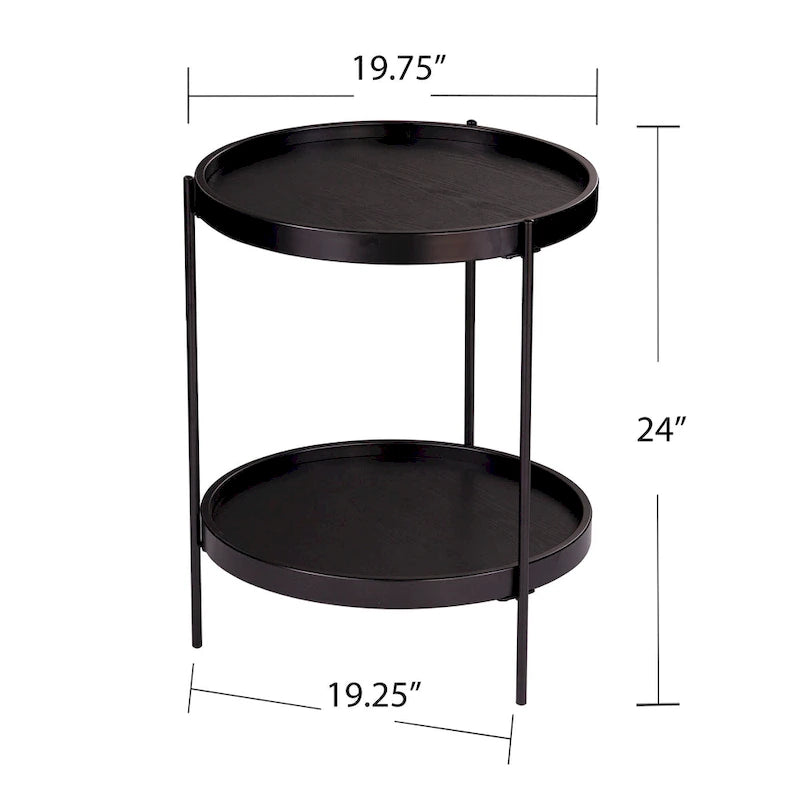 Black / Natural & Black Round Modern Side Table with Shelf