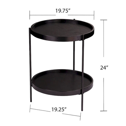 Black / Natural & Black Round Modern Side Table with Shelf
