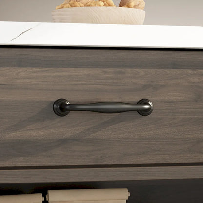 Brown Kitchen Island Cabinet with Drawers and Open Shelves