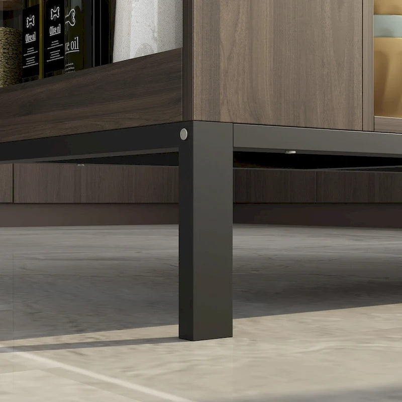 Brown Kitchen Island Cabinet with Drawers and Open Shelves